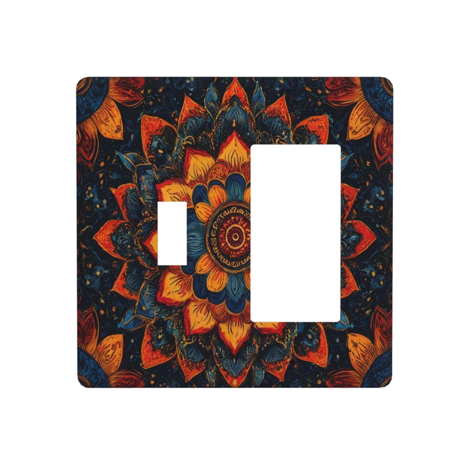 Spshian Colorful Oriental Floral Blooming Mandala Flower 2 Gang Combination Light Switch Covers Decorative Toggle Rocker/Decora Wall Plate Electrical Receptacle Switchplate Dimmer Faceplate Bathroom