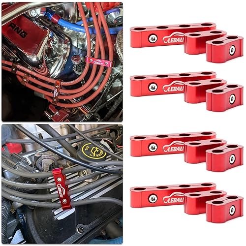 Miniatura 6 de LEDAUT Protector de calor rojo para bujías de 8 ciclos y 12 piezas separador de cables de bujía de motor, manga aislante, protector de alambre de