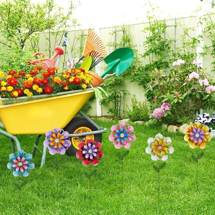 Miniatura 4 de Juego de 6 estacas de metal para jardín, decoración al aire libre, decoración de jardín y jardín, decoración para césped y patio, resistente al