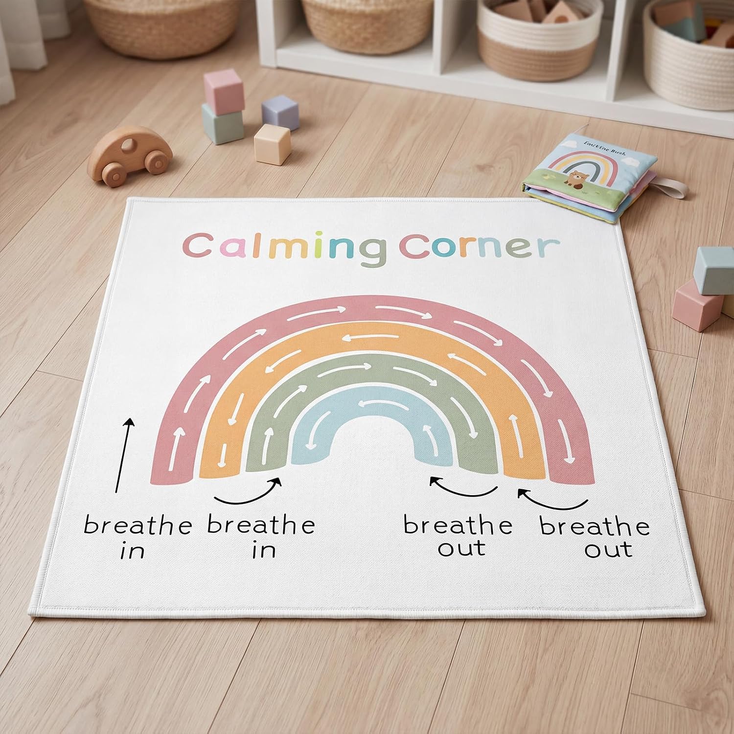 Nuanchu Classroom Rug for Kids, Calming Corner Mat 30x30 Inch | Non Slip Kindergarten Reading Carpet for School Library Daycare, Small Sensory Rug for Calm Down Corner Bedroom Playroom