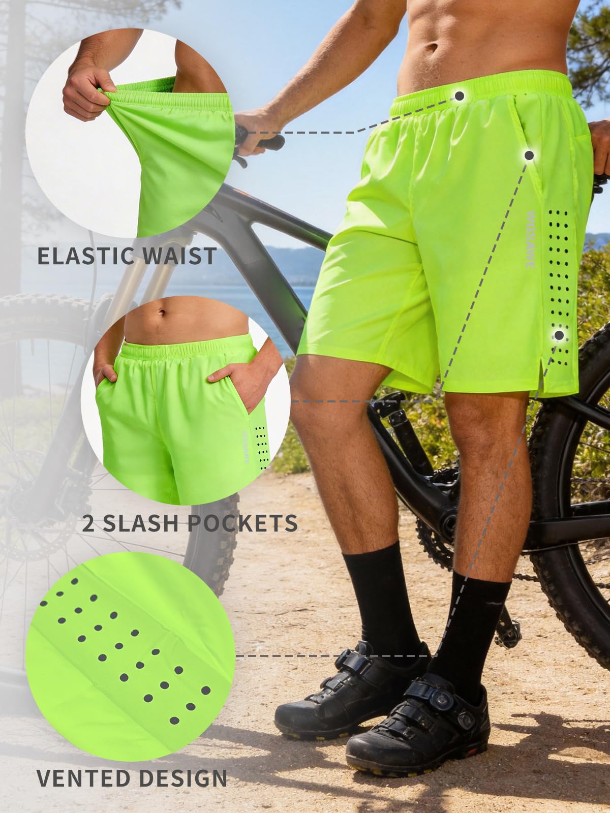 WOSAWE Pantaloncini da ciclismo imbottiti da uomo in gel di silicone con fodera in rete