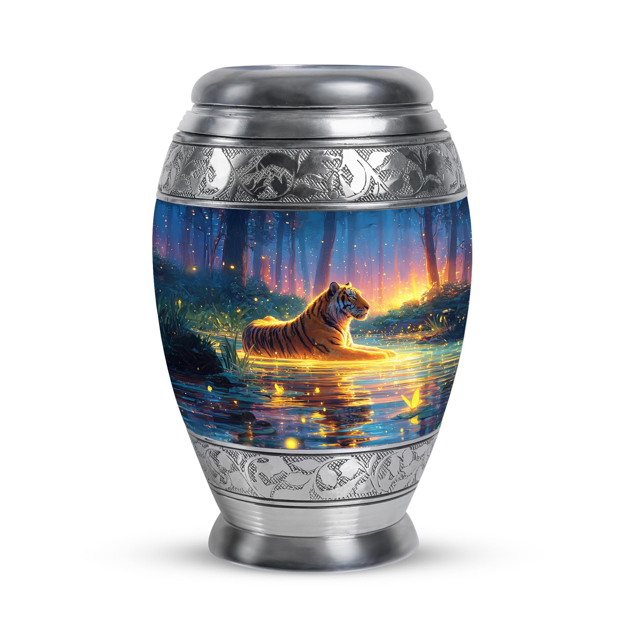 Tiger and Water Funeral Urn for Human Ashes, Unique and Decorative Urns for Male and Female, Small Keepsake Urn for Humans Ash, 3 Inch Mini Urns, Memorial Gifts for Family, Blue and Yellow