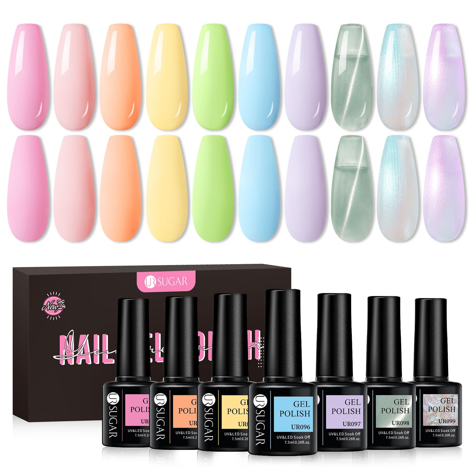 UR SUGAR Pastel Gel Nail Polish,10 Colors Easter Spring Summer Gel Polish Set Pastel Light Color Pink Yellow Green Blue Macaroon Candy Sweet Colors Soak Off Gel Polish Easter Gifts for Women Girls