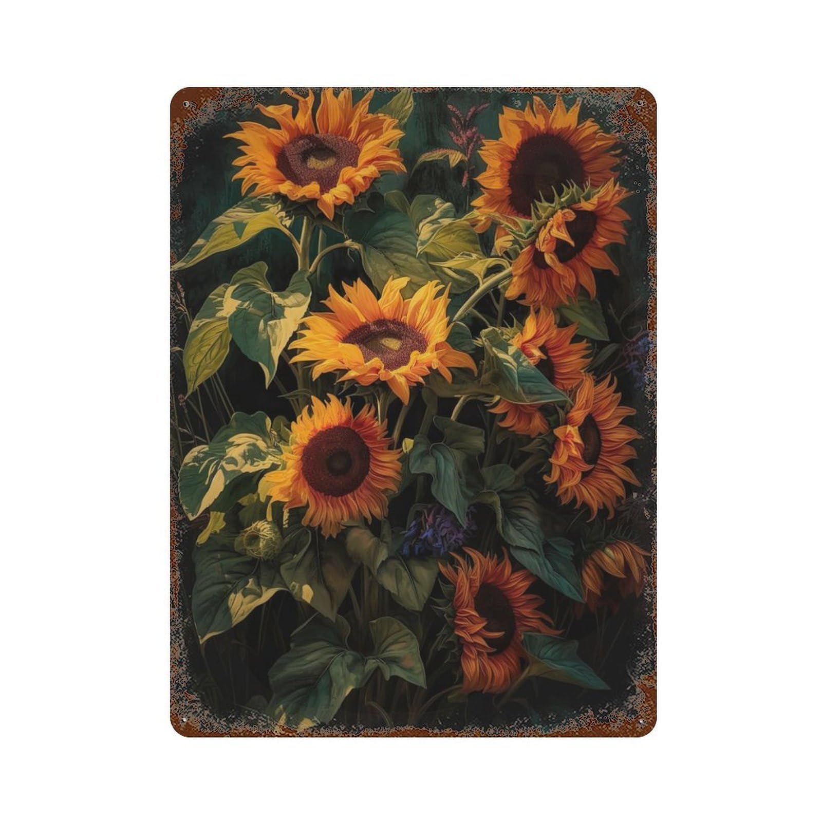 Garage Style Sunflower Bouquet Vintage Rust Metal Sign 15.7"x11.8", Industrial Home Decor for Bar And Workshop