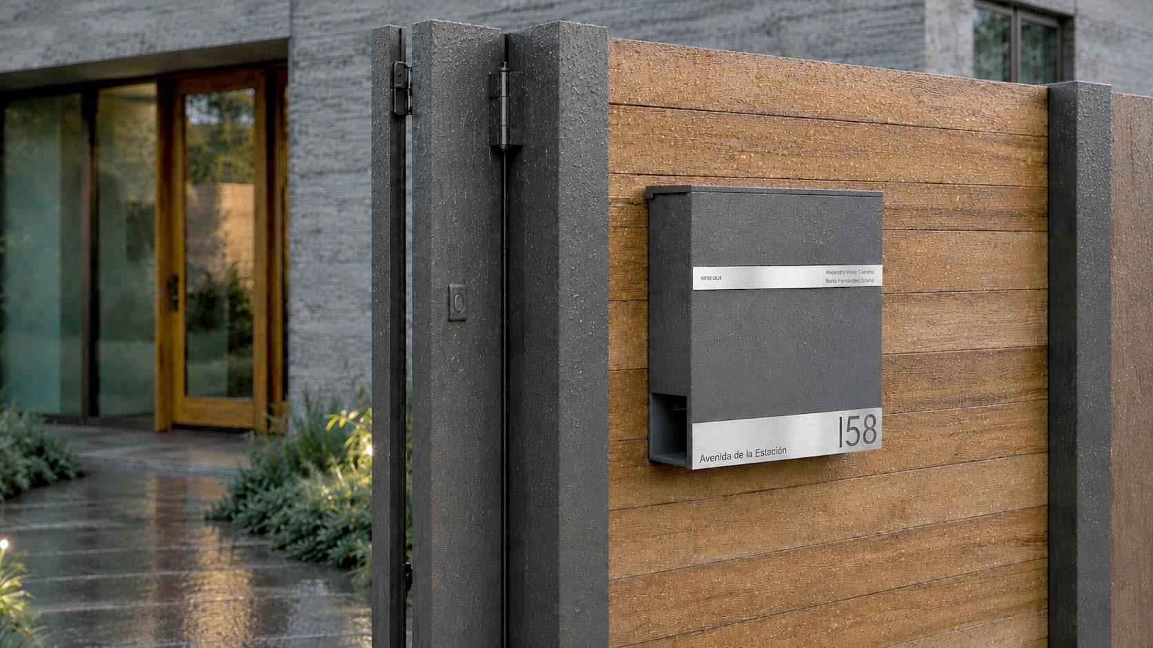 ARREGUI Plate E6525CA Buzón para Exterior Personalizable de Acero Soporte para Periódicos | Buzon de Pared (DIN A4) | Buzón para Casa con Placa de Acero Inoxidable para Nombre y Dirección | Antracita