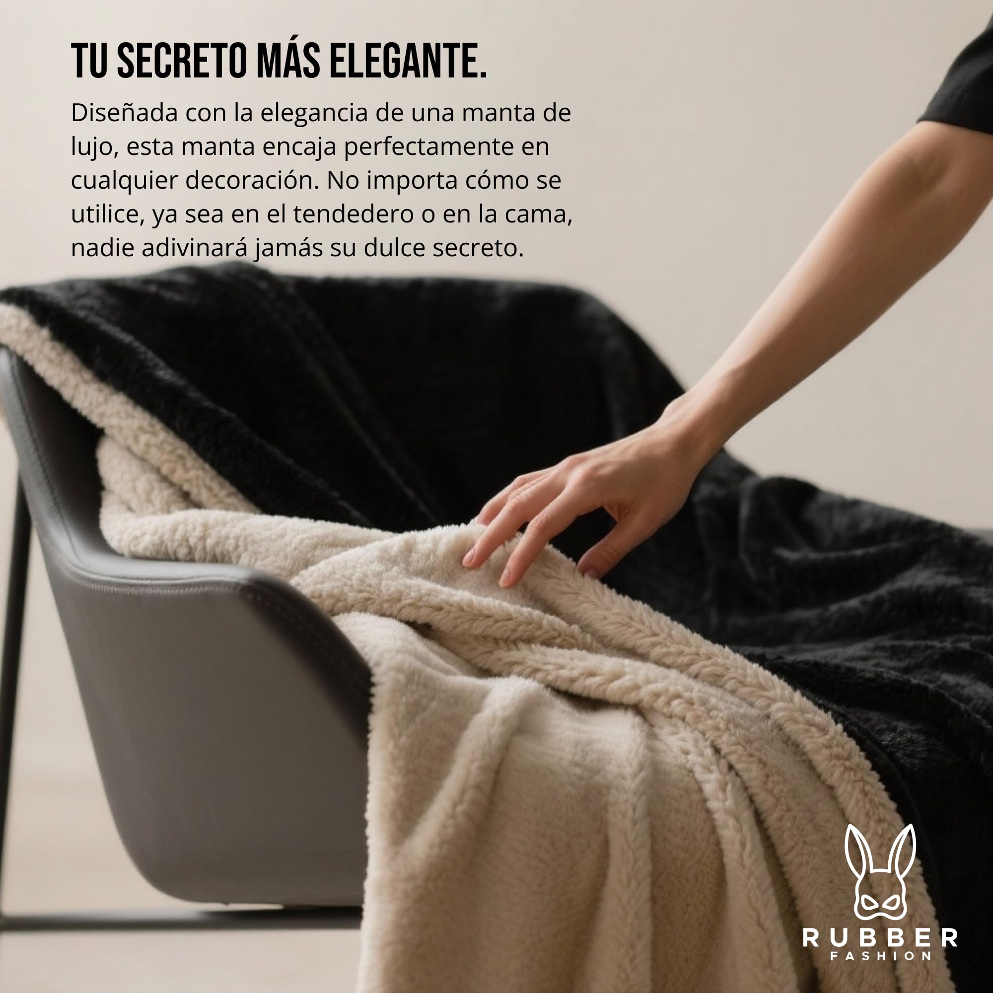 Rubberfashion Manta sexual impermeable suave – Manta de amor para cama y sofá – Base impermeable 200 x 152 cm para momentos románticos y vida cotidiana, color negro y beige