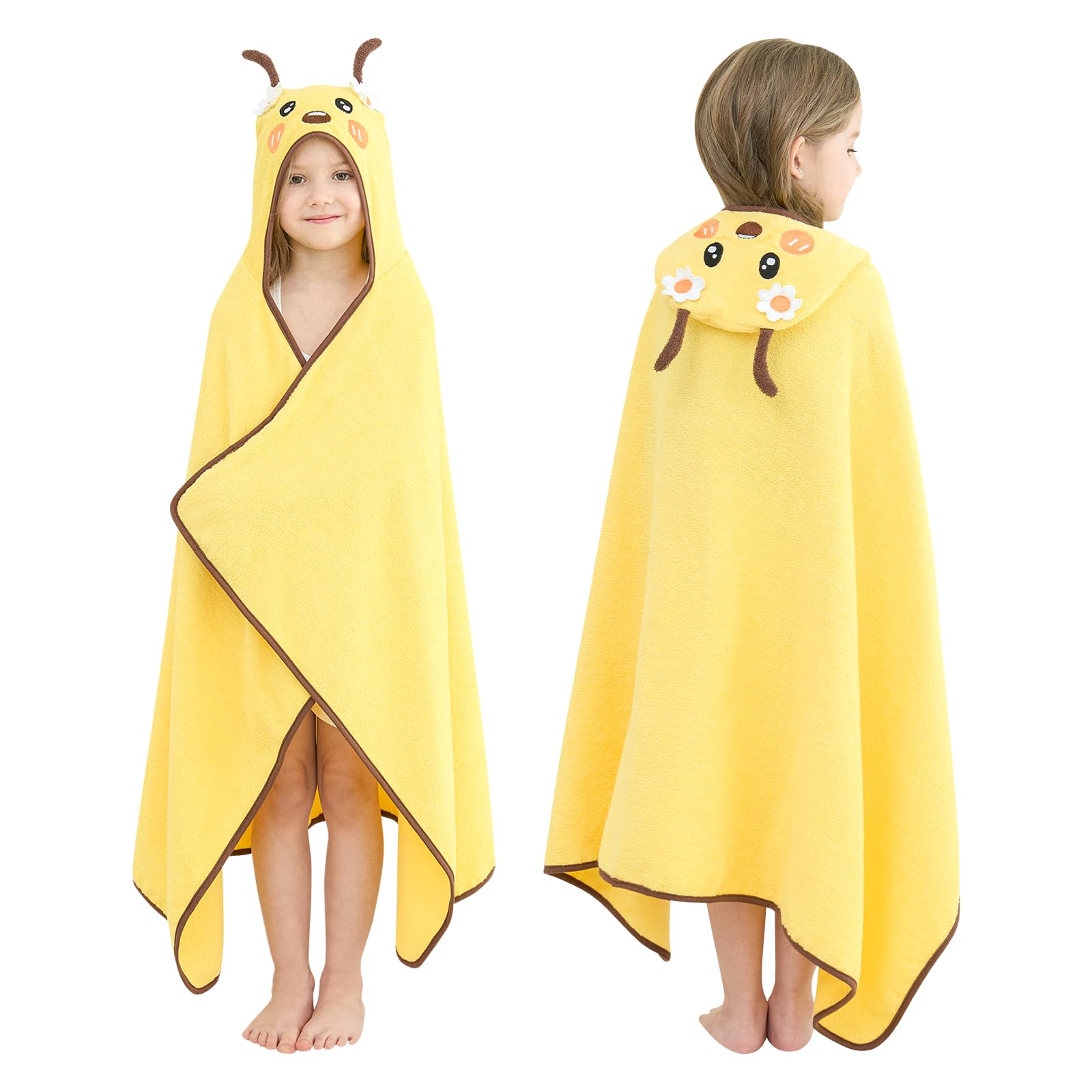 Style Quarters Yellow Bee Hooded Towel for Kids – Soft Cotton, Embroidered, Absorbent Baby Bath Towel – Quick Dry, Lightweight – 50x30 Inches – Perfect for Toddlers &amp; Children