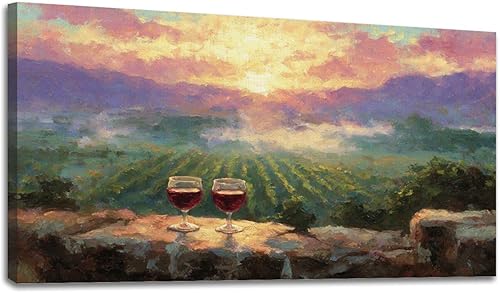 Miniatura 31 de 20"x 40" Canvas Wall Art Dreamy Vineyard Sunset Vintage Wine Glasses Rolling Hills Framed Pictures Painting Prints Large Wall Art for Living Room
