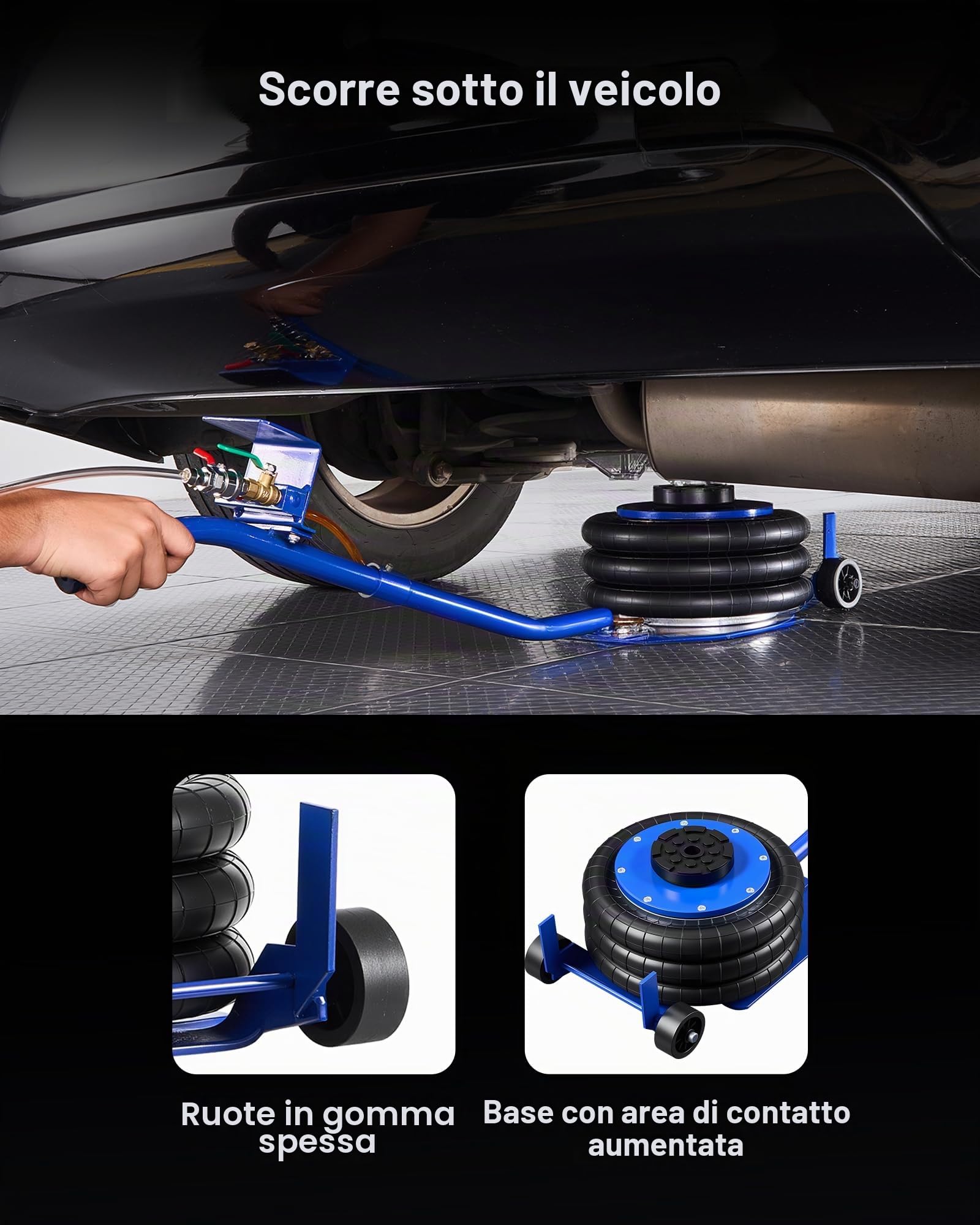 VEVOR Cric Pneumatico per Auto da 3 Tonnellate con 6 Tubi in Acciaio, Manico Lungo e Cuscinetto in Gomma, Altezza di Sollevamento da 140 a 450 mm, Sollevamento Rapido, Cric Pneumatico per SUV