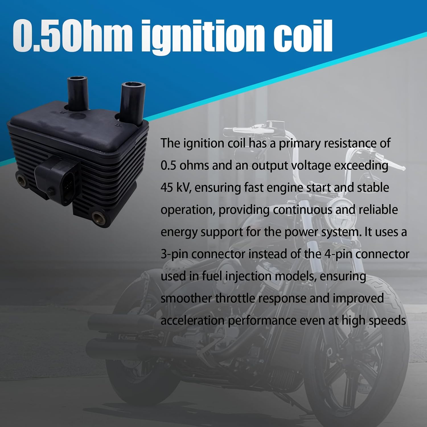 0.5Ohm high-performance ignition coil, compatible with 1999-2006 Harley Davidson Dyna, Softail, Touring, Sportster sports cars, replaceable 2102-0225 31655-99