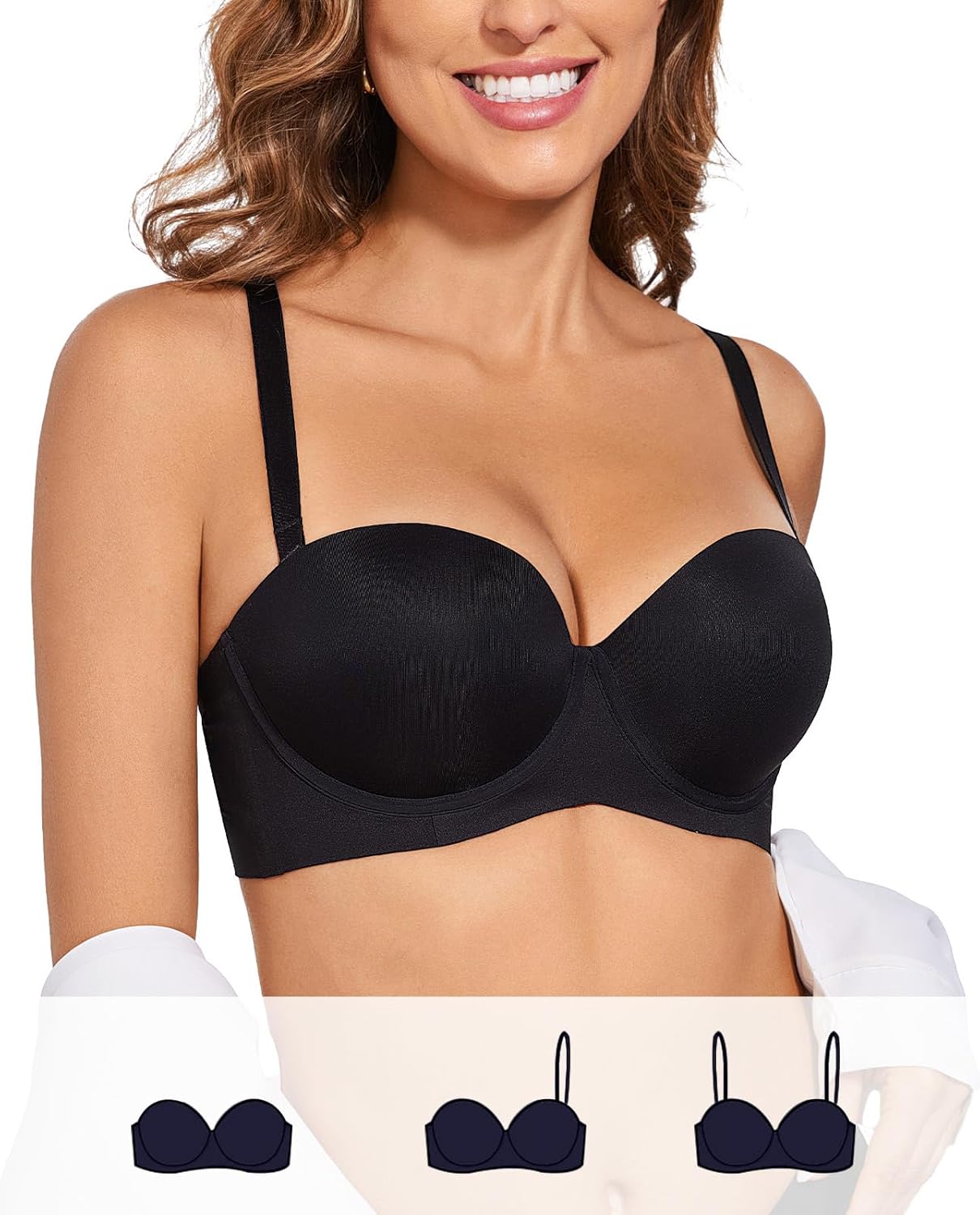 Push Up Strapless Bras for Women Thick Padded Balconette Seamless Convertible Bra for Small Chested Add a Cup - Image 4