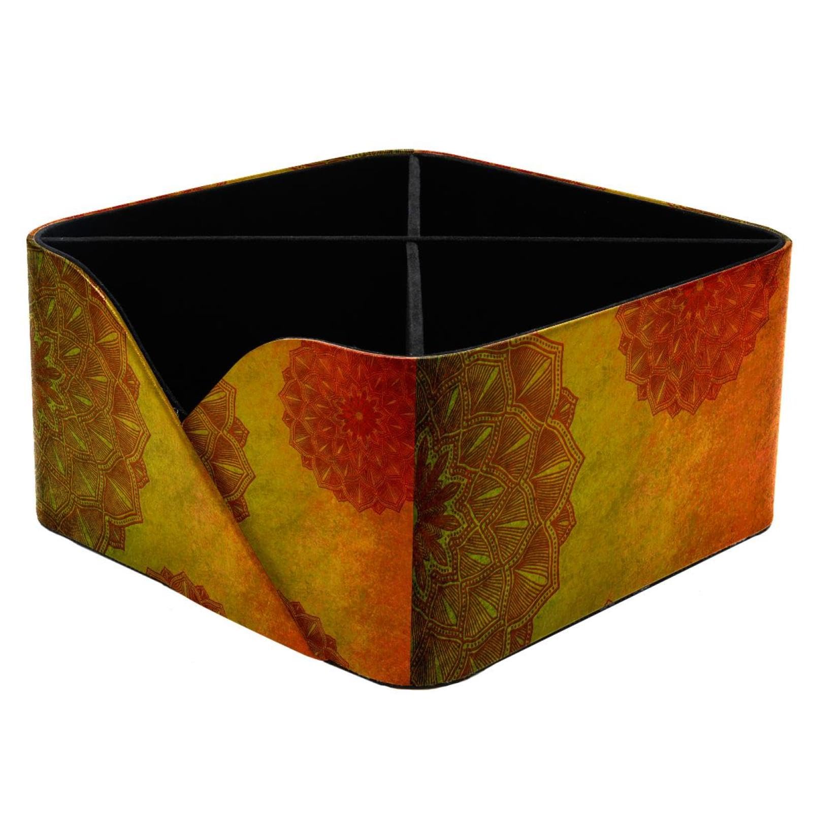 KengjuTesu Mandala Flower Pattern Desktop Organizer Pen Holder, Rectangular Pencil Cup for Office, Study and Makeup Stations