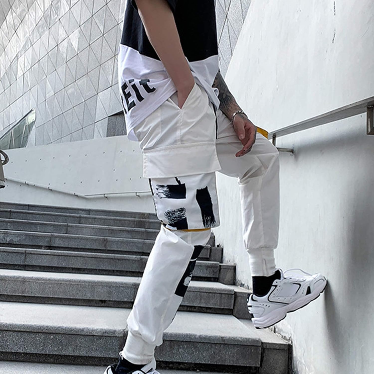 XYXIONGMAO Men's White Tactical Harem Pants with Pockets Techwear Streetwear Hip Hop Joggers Sweatpants Cargo Pants for Men - Image 3
