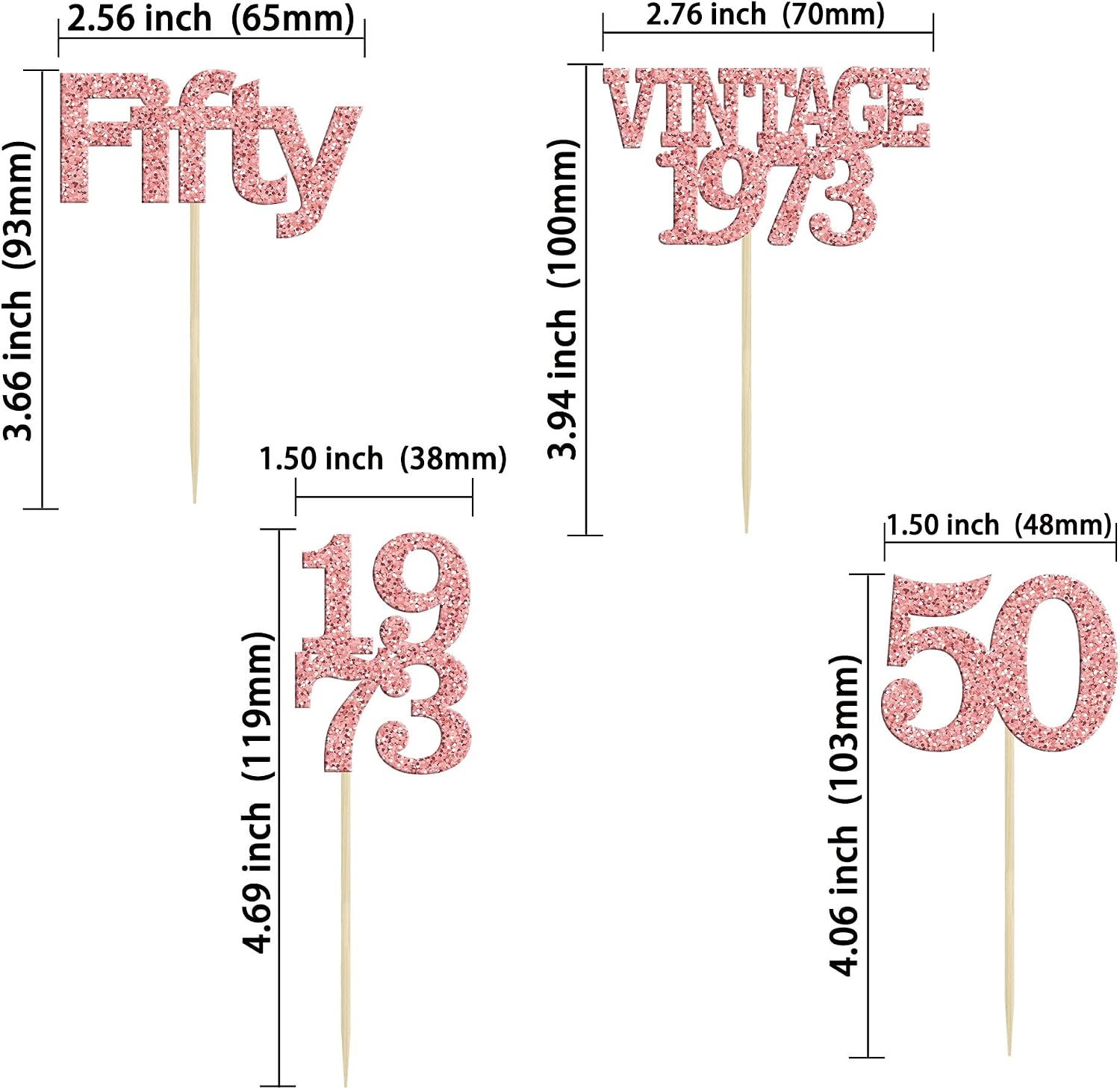 Gyufise 24Pcs 50th Birthday Cupcake Toppers Cheers to 50 Fabulous Fifty Vintage 1975 Cupcake Picks 50th Birthday Wedding Anniversary Party Cake Decorations Supplies Rose Gold - Image 3