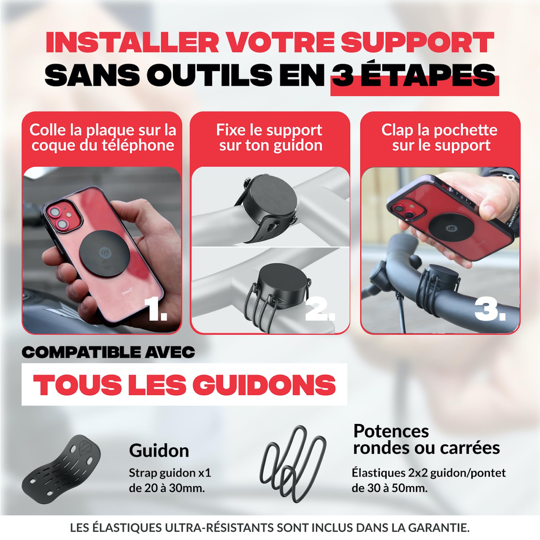 Shapeheart Support Téléphone Vélo Magnétique - Pose et Retire en Une Main - Fixation Guidon Universelle pour VTT, Moto, Trottinette - Plaque Métallique Incluse - Maintien Stable, Rapide et Amovible