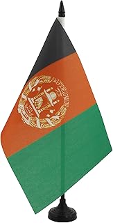 Afghanistan Table Flag 5'' x 8'' - Afghan Desk Flag 21 x 14 cm - Black plastic stick and base - AZ FLAG