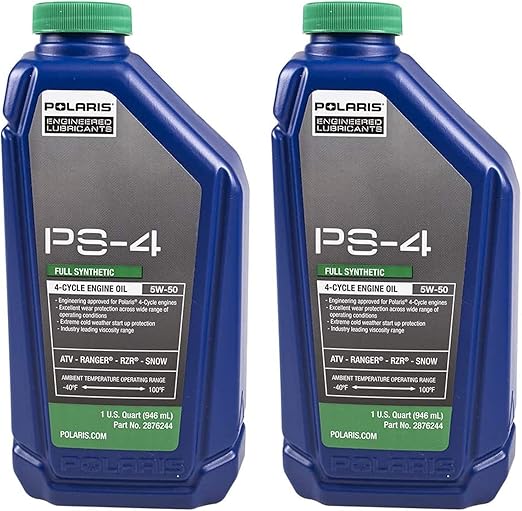 Polaris PS-4 Full Synthetic 5W-50 4-Cycle Engine Oil 1QT 2876244 OEM for ATV Ranger RZR Snow 2 PACK
