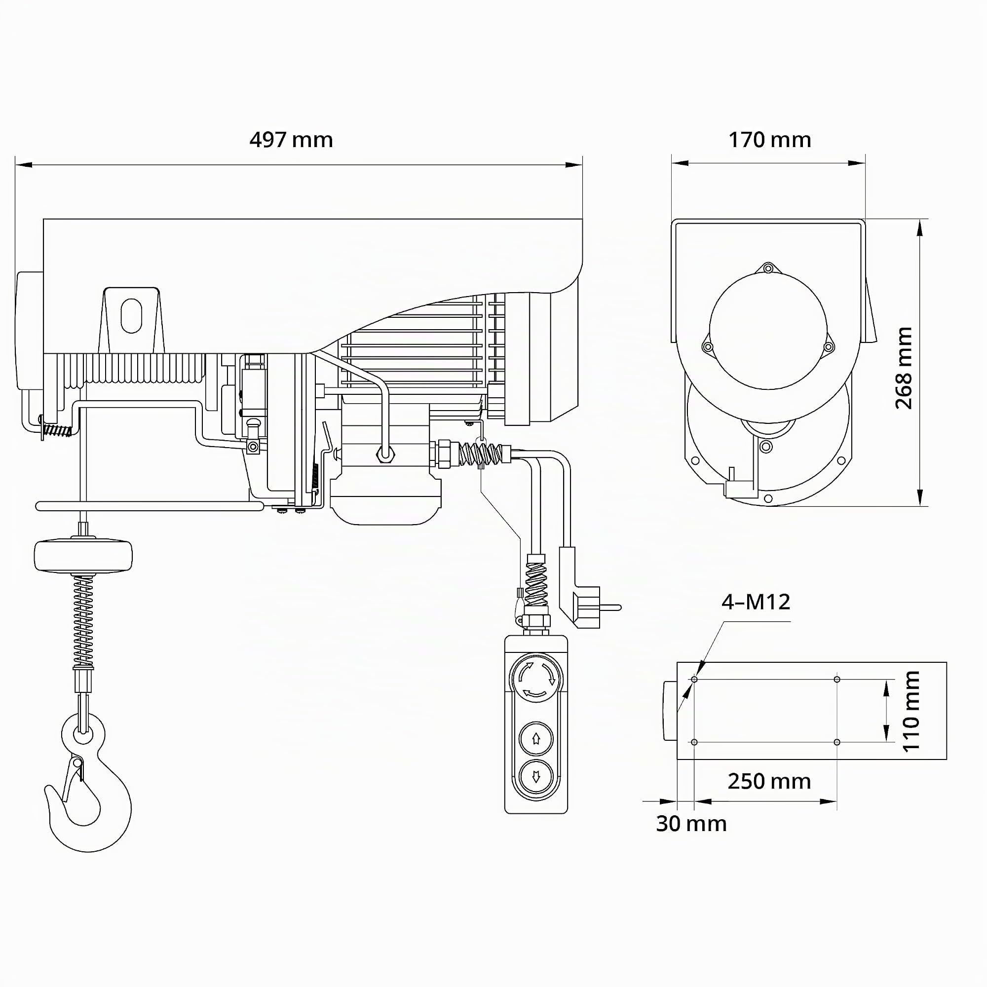 Güde Elektrischer Seilzug GSZ 500/1000 1600 W GS-geprüft max. Hubkraft 500/1000 kg 12 m Seil
