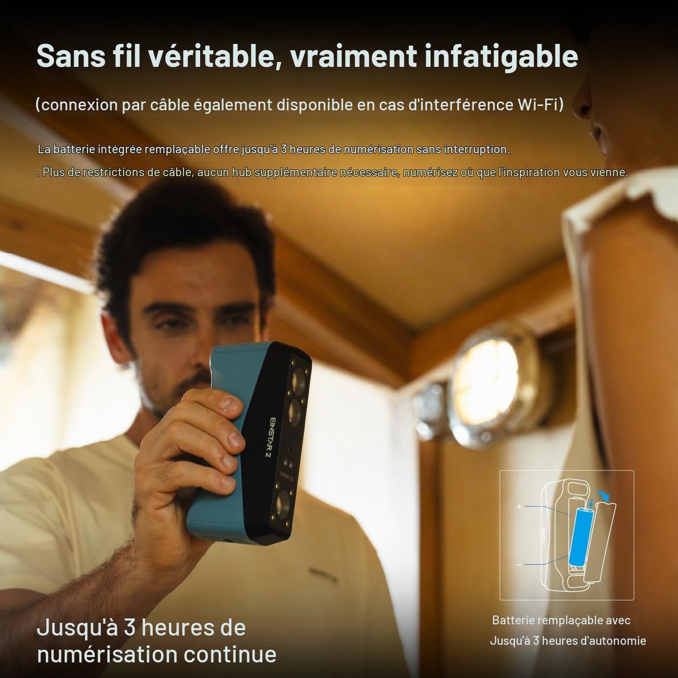 EINSTAR 2 Scanner 3D pour Impression 3D, Numérisation Sans Fil WiFi 6, 17 Lignes Laser Bleues Parallèles + Infrarouge VCSEL, Haute Vitesse jusqu'à 90 FPS, Scan Pleine Couleur