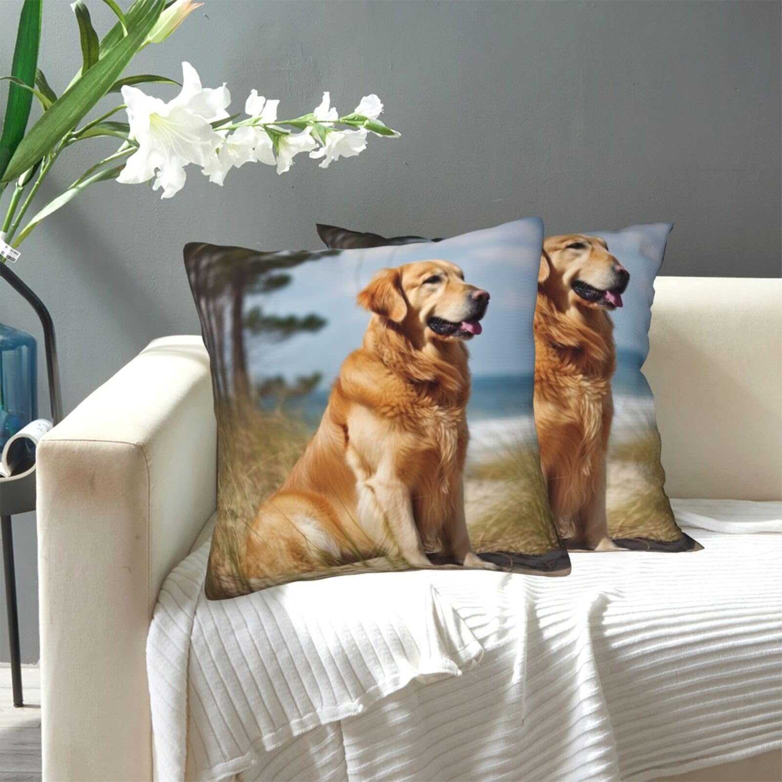 FekiLoot Decorative Throw Pillow Covers Modern Farmhouse Pillowcase Double Sided Cozy Cushion Cover for Sofa Couch Bed 20"X20" Golden Retriever