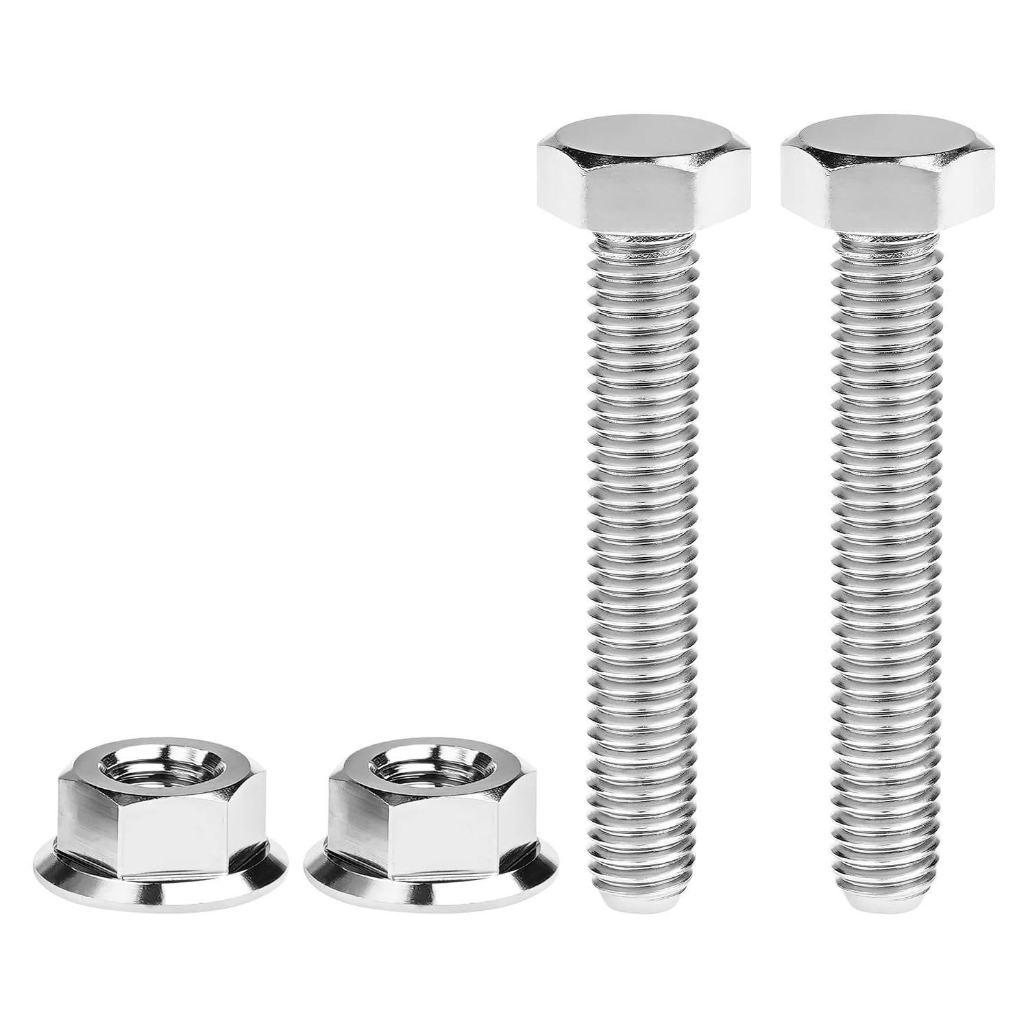 Motorcycle Titanium Ti Alloy Chain Adjuster Bolt 1 Pair M8x1.25mm Motocross Nuts and Bolts (Normal Titanium Colour, with Flange Head Nuts)