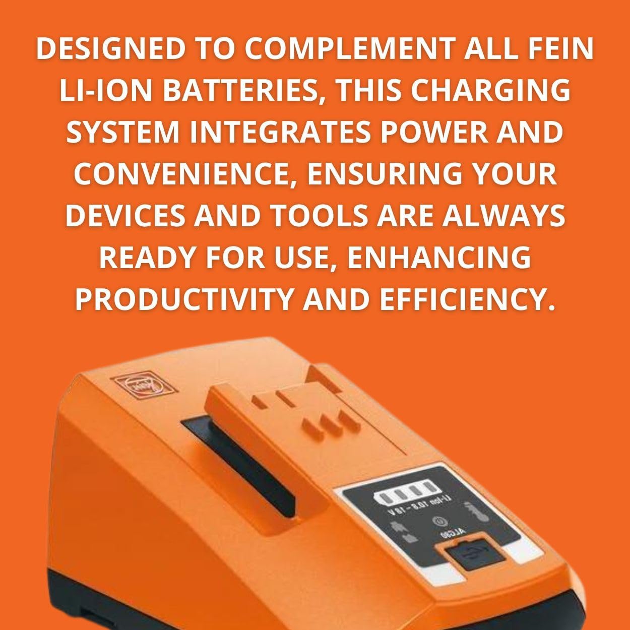 Fein ALG 80 Rapid Battery Charger - Fast Charging for All Fein Li-Ion Batteries, 8A Current with USB Port, LED Display for Status Monitoring - 92604188010