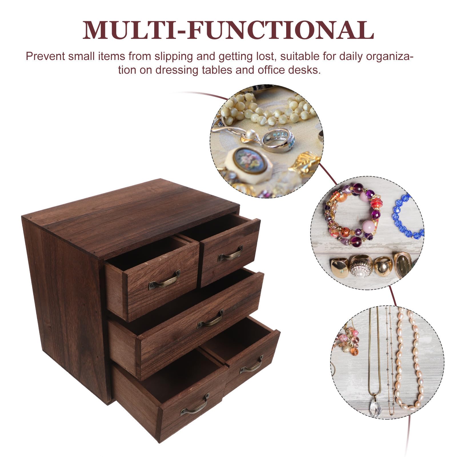 Organizer da Scrivania in Legno con 5 Cassetti Multilivello, Struttura Stabile e Design Naturale per Vanità e Camera