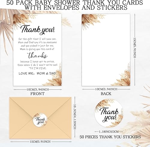 Miniatura 2 de Chuangdi 50 juegos de tarjetas de agradecimiento para baby shower con sobres y calcomanías, 50 tarjetas de agradecimiento para baby shower, tarjetas