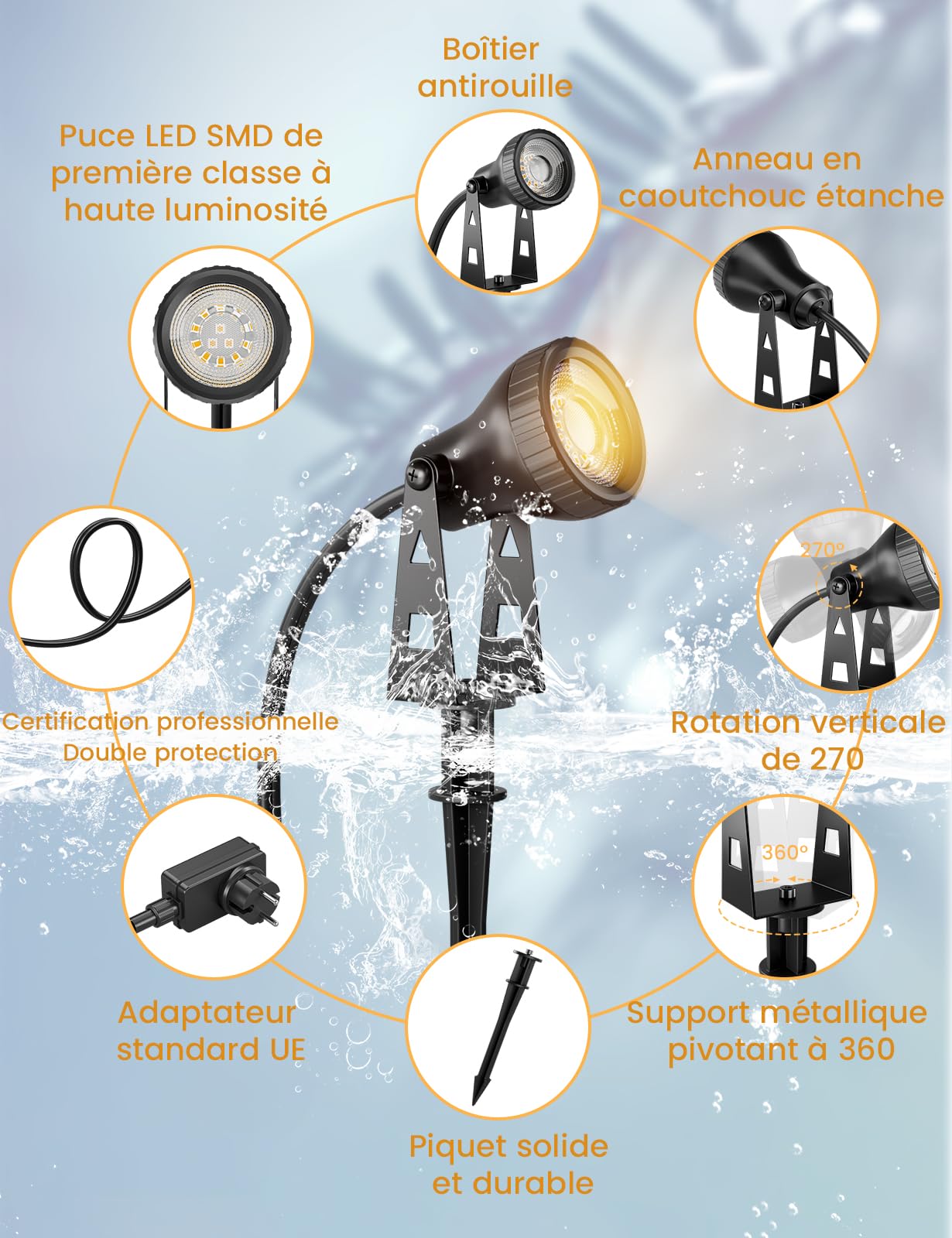 ZOTOYI Spot LED Extérieur IP68-20M Éclairage pour Chemins 6 Pièces Dérivation Etanche IP68 Blanc Chaud 3100K Lampe pour Jardin Chemin Arbustes Plantes Pelouse, Aluminium, Blanc Chaud