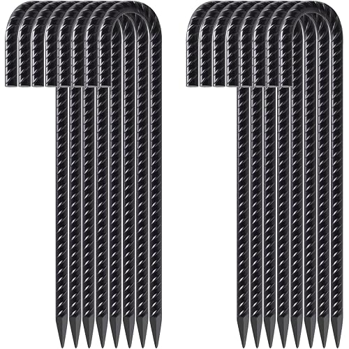 FEED GARDEN Rebar Stakes Heavy Duty J Hook, Galvanized Ground Stakes Tent Stakes Steel Ground Anchors,Chain Link Fence Stakes,Trampoline Stakes,Black