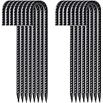 FEED GARDEN 12 Inch 16 Pack Rebar Stakes Heavy Duty J Hook, Galvanized Ground Stakes Tent Stakes Steel Ground Anchors, Chain Link Fence Stakes, Trampoline Stakes, Black