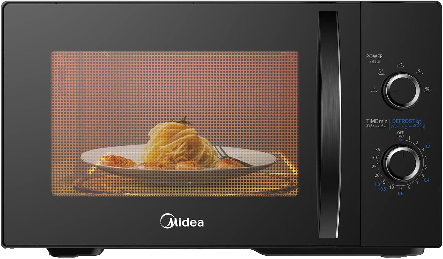 25 Liters Solo Microwave Oven with 5 Power Levels, 800W, Child-Safety-Lock, Defrost Function, 35 Minutes Timer, Fast Reheat, Pull Open Door Handle, Good for Home & Office, Black, MM8P022KG-BK