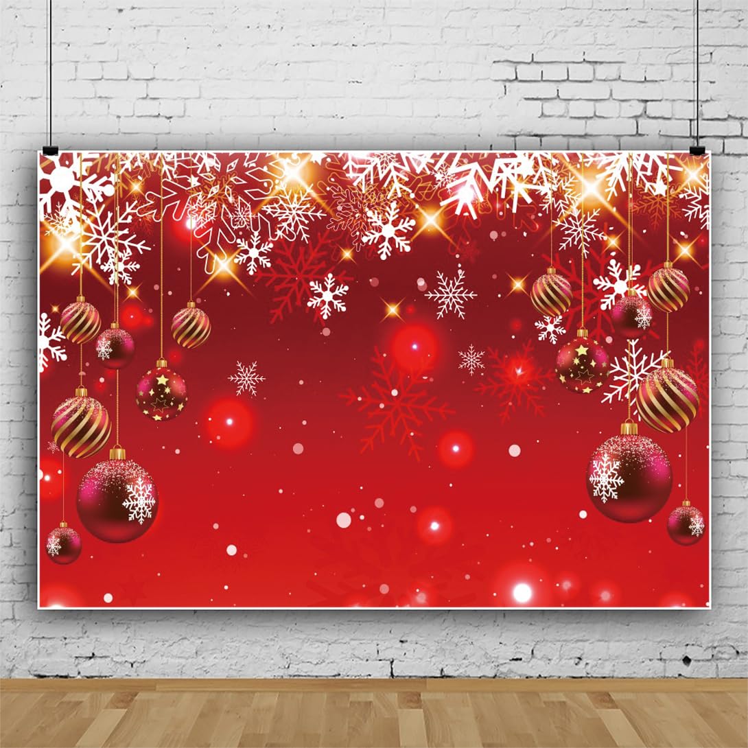 Christmas Photo Backdrop, Fabric Winter Snowflake Christmas Photography Backdrop Red Merry Christmas Photography Background Christmas Ornaments Backdrop Christmas Photo Booth Props, 72.8 X 43.3 Inch