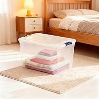Vista 4 de 2 Pack 66 Quart (62.4L) Heavy-Large Clear Plastic Storage Bins with Locking Blue Latch Lids – Stackable & Airtight Containers for Garage, Closet &