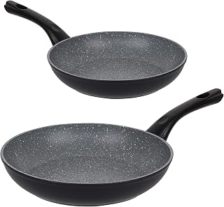 FORGECROSS Black & Grey Marble Forged Pressed Aluminium Non Stick Induction Safe Cooking Frying Pans Cookware (2 Piece Frying Pan Set)