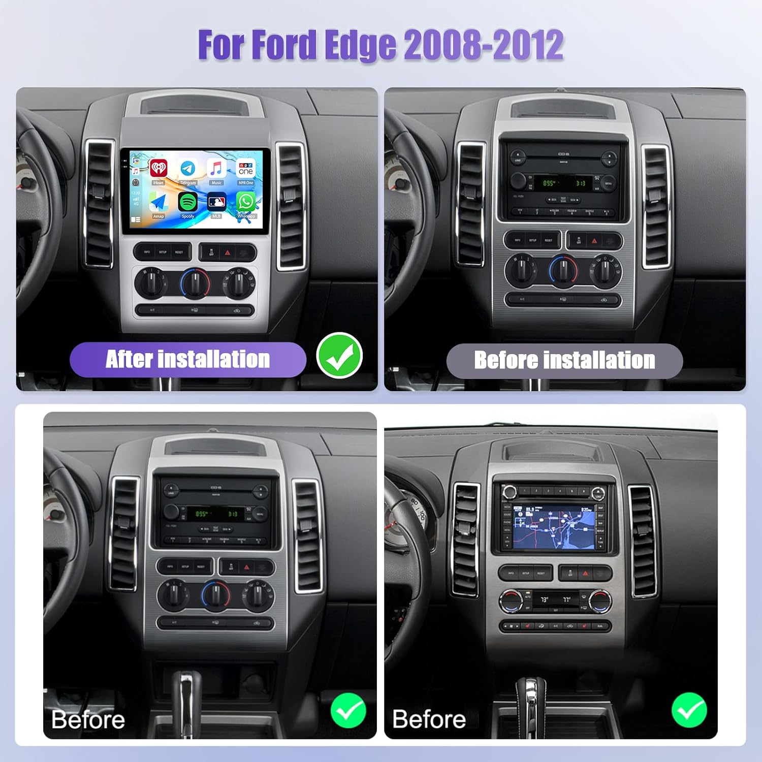 [4G+64G] for Ford Edge 2008-2012 Android 15 Car Radio Carplay Android Auto 9 Inch Touch Screen Bluetooth FM RDS/WiFi/GPS Navigation/SWC+AHD Backup Camera