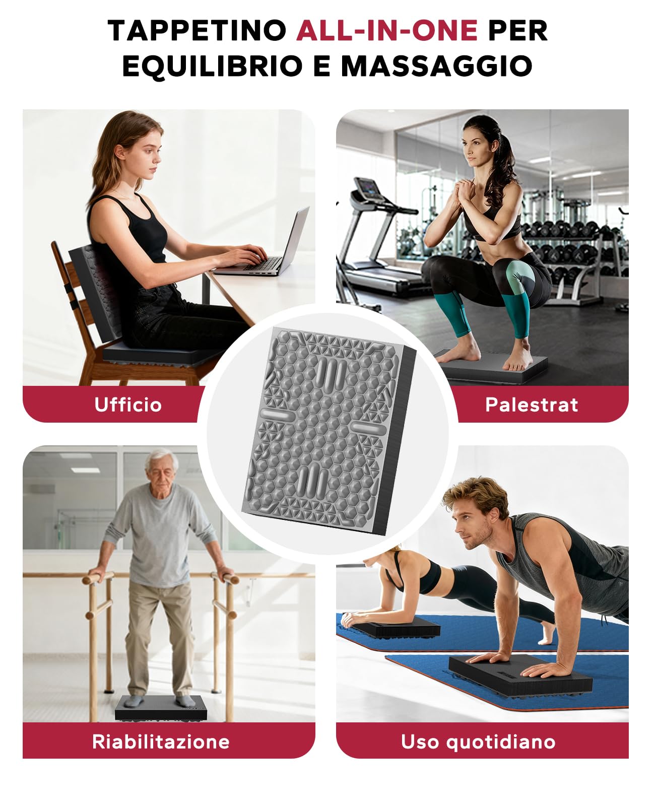HAPBEAR Balance Pad 2 in 1 – Cuscino Equilibrio e Massaggio 38x30 cm, Base Antiscivolo TPE, EVA Alta Densità, Spessore 5,7 cm – Fisioterapia, Riabilitazione, Yoga e Fitness a Casa