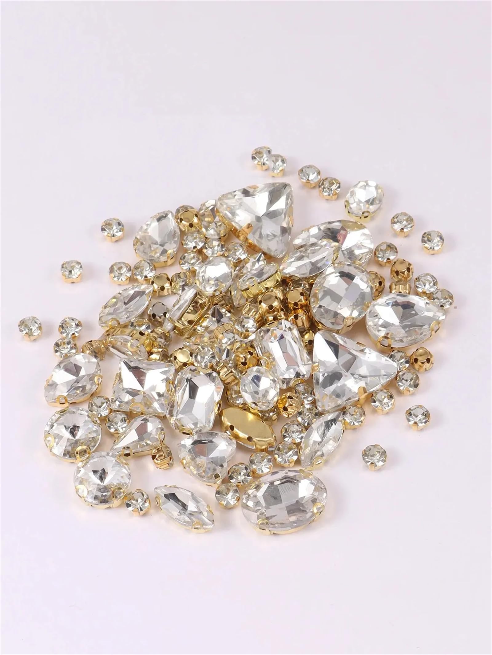 przyszyć dżetów, Zestaw 130 wielokolorowych, mieszanych kształtów, kryształków szklanych do przyszywania, metalowych oprawek(Crystal)