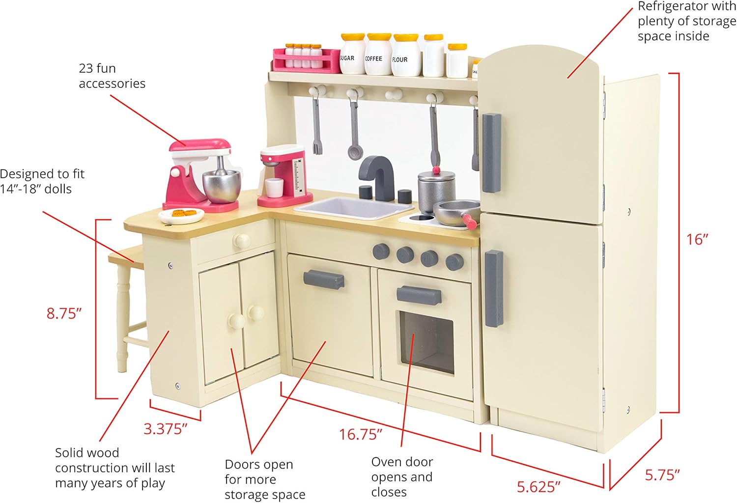 Playtime by Eimmie 18 Inch Doll Kitchen Set with Refrigerator, Baking Accessories + Ingredients, and Sink | Play Kitchen | Dollhouse Furniture | American Girl, Our Generation and Other 14"-18" Dolls : Toys & Games