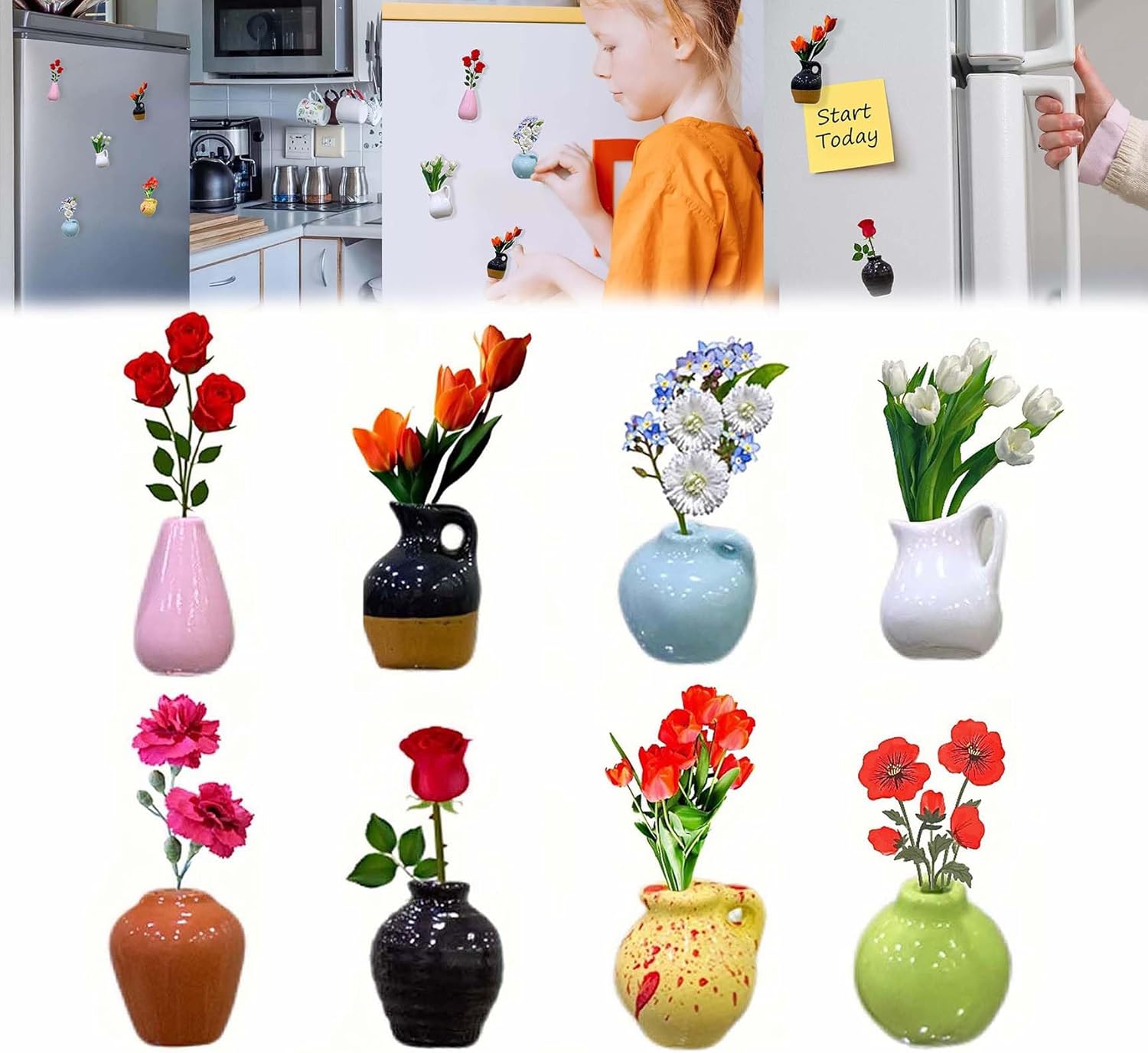 Mini Vase Magnets for Fridge, Ceramic Vase Refrigerator Magnets, Funny Mini Plant Magnets, Small 3D Plant Vase, Suitable for Fridge, Kitchen, Office Decoration (8Pcs) Mini Vase Magnets for Fridge, Ceramic Vase Refrigerator Magnets, Funny Mini Plant Magnets, Small 3D Plant Vase, Suitable for Fridge, Kitchen, Office Decoration (8Pcs)