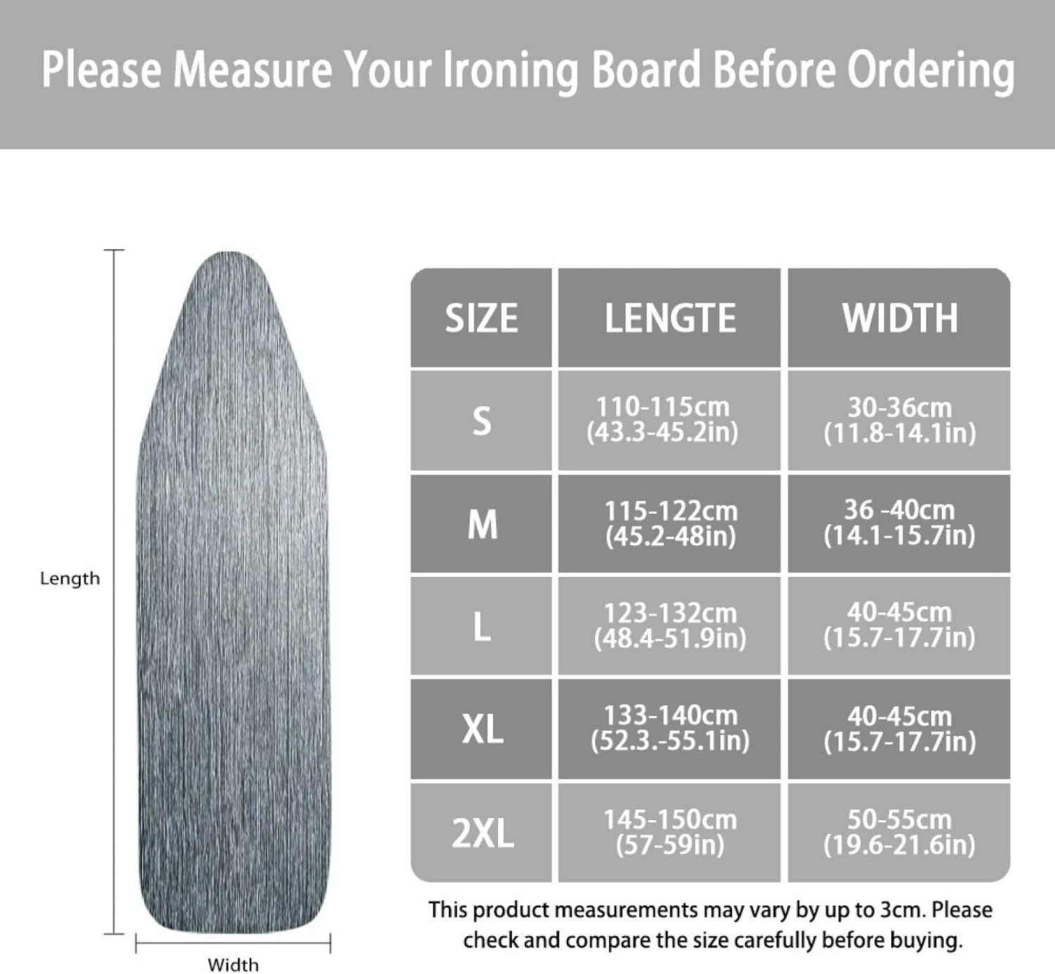 Ironing Board Cover 14x48 Gray Textured Iron Board Cover with Padding Heat Reflective,Scorch Resistant Thick Padding,Snug Fit Non-Slip Nose Pocket Fastener Straps Elastic Edges