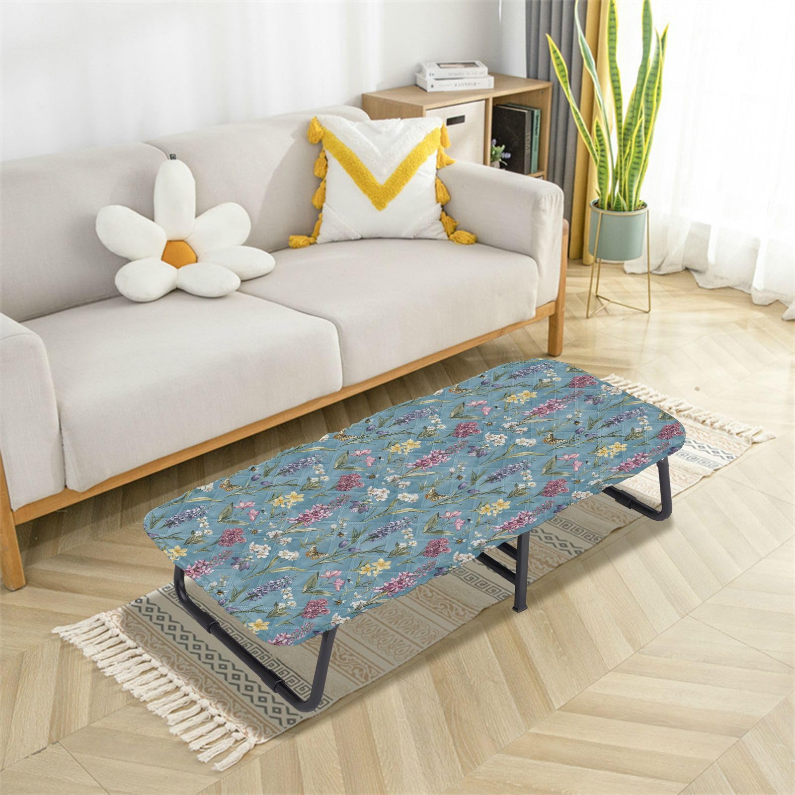 Autumn Flowers Butterflies Blue Toddler Portable Bed Sheet Washable Cot Sheet for Fold Out Bed for Small Spaces Sleeping Cot 50' x 25' (Bed Not Included)