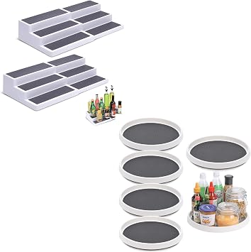2 Pack 3 Tier Expandable Spice Rack Organizer, 6 Pack 12 Inch Non-Skid Lazy Susan Organizer for Cabinet, Kitchen Storage, Pantry Organization, Bathroom Sink Cabinet, Refrigerator, Spice Rack
