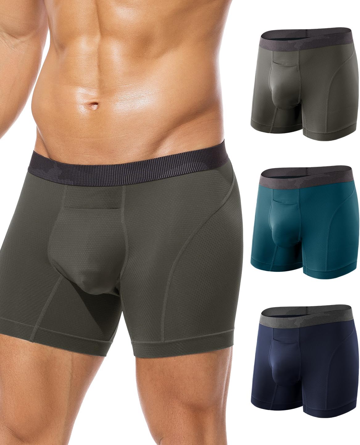 Arjen Kroos Men's Ice Silk Underwear Trunks Athletic Pouch Boxer Briefs for Men 3 Pack