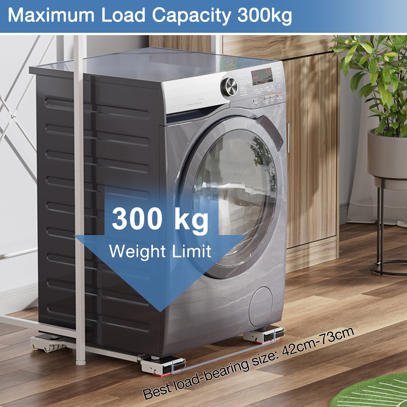 CYFIE Base para Lavadora con Freno, Sistema Deslizante Extensible 360° para Lavadora, Secadora, Frigorífico, Carga 300 kg, Blanco