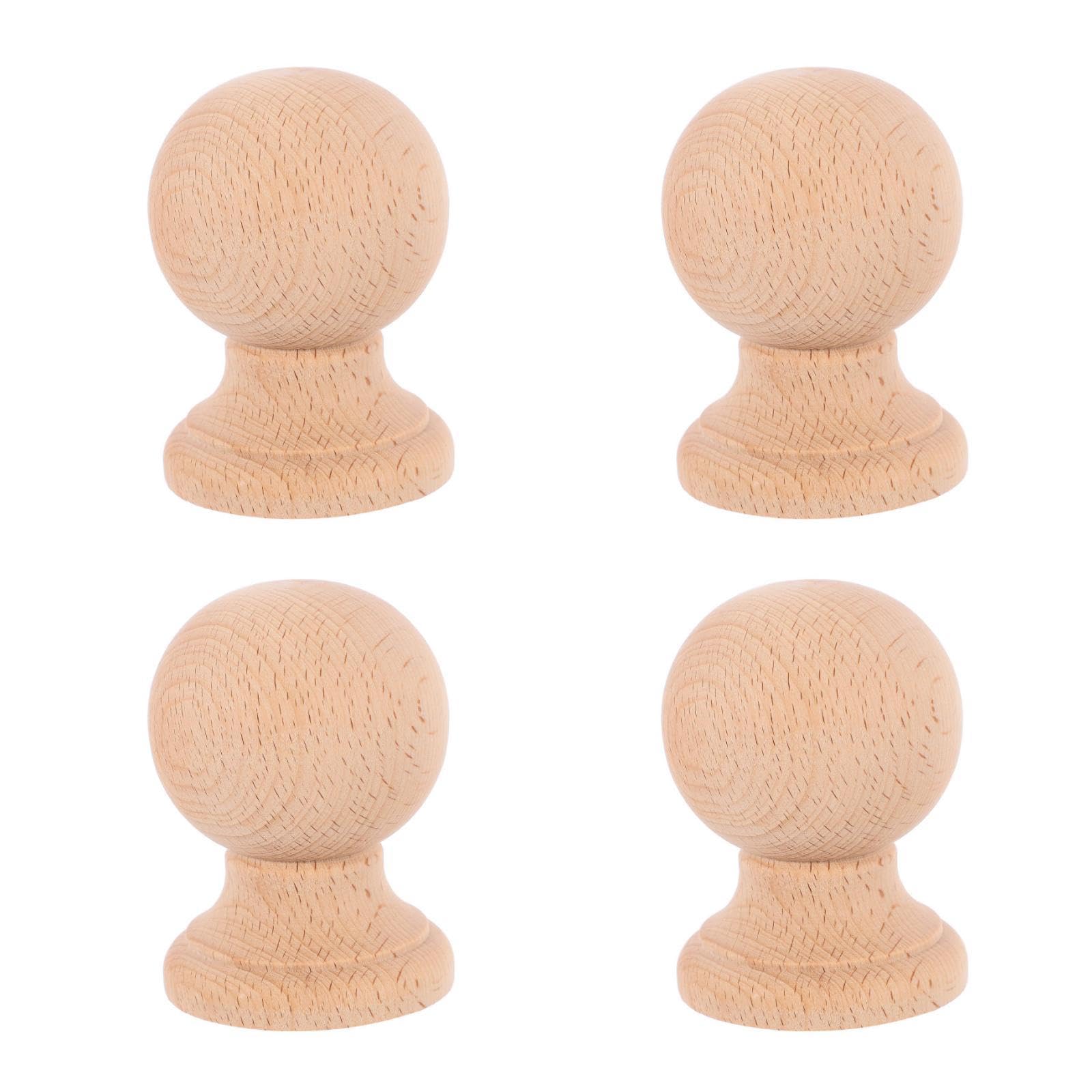 HOMSFOU 4Pcs Unfinished Wooden Ball Finials Hardwood Finial for Bed Posts and Staircases Round Bun Foot Decorative End Caps for DIY Crafts Home Decor Newel Post Cap