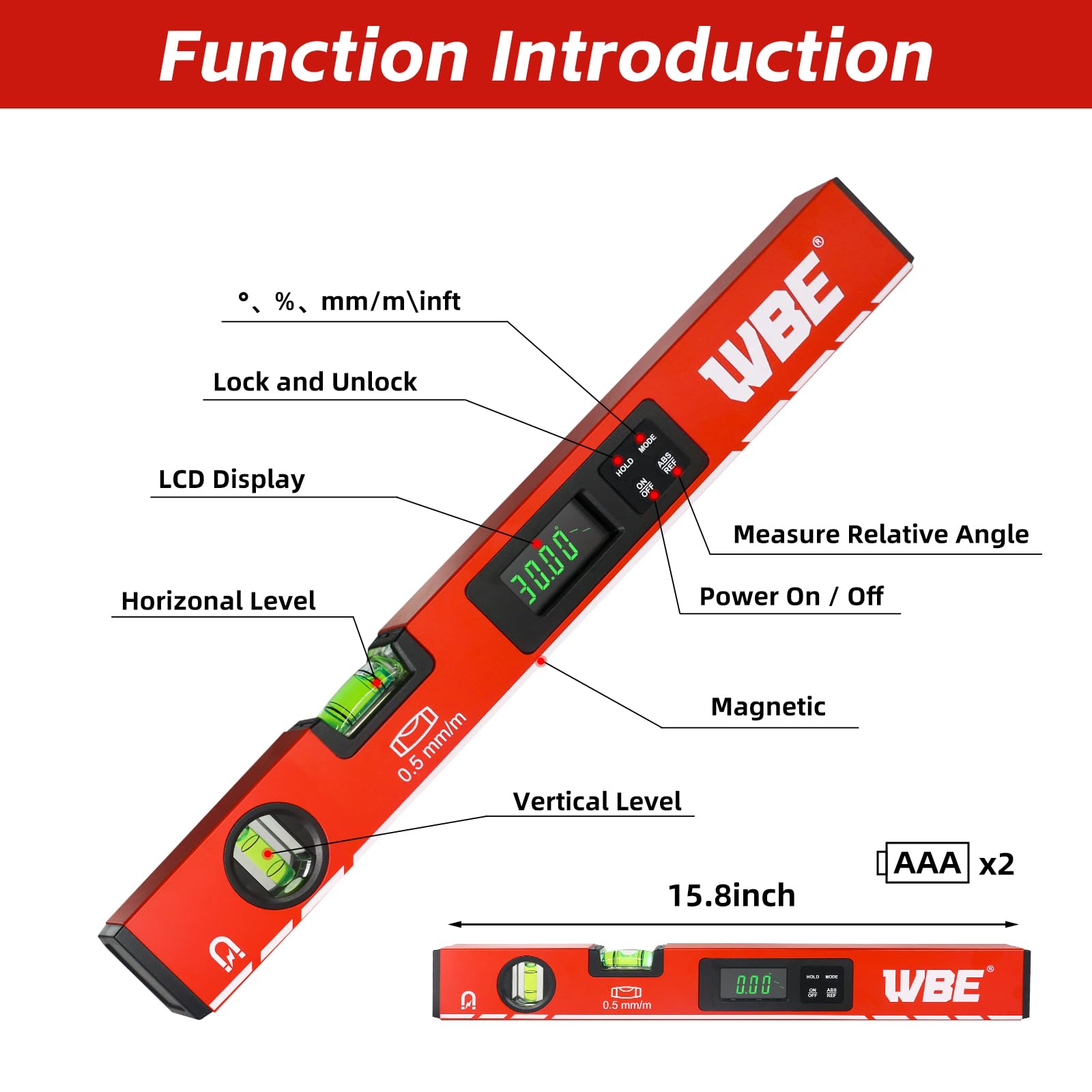 WBE Level Set - 4 Piece Torpedo & Digital Levels -3