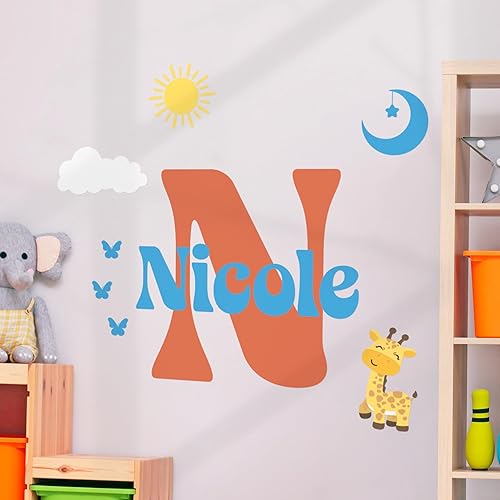 Calcomanía de pared con nombre personalizado e inicial, calcomanía de pared mural para el hogar, dormitorio de los niños, automóvil y portátil