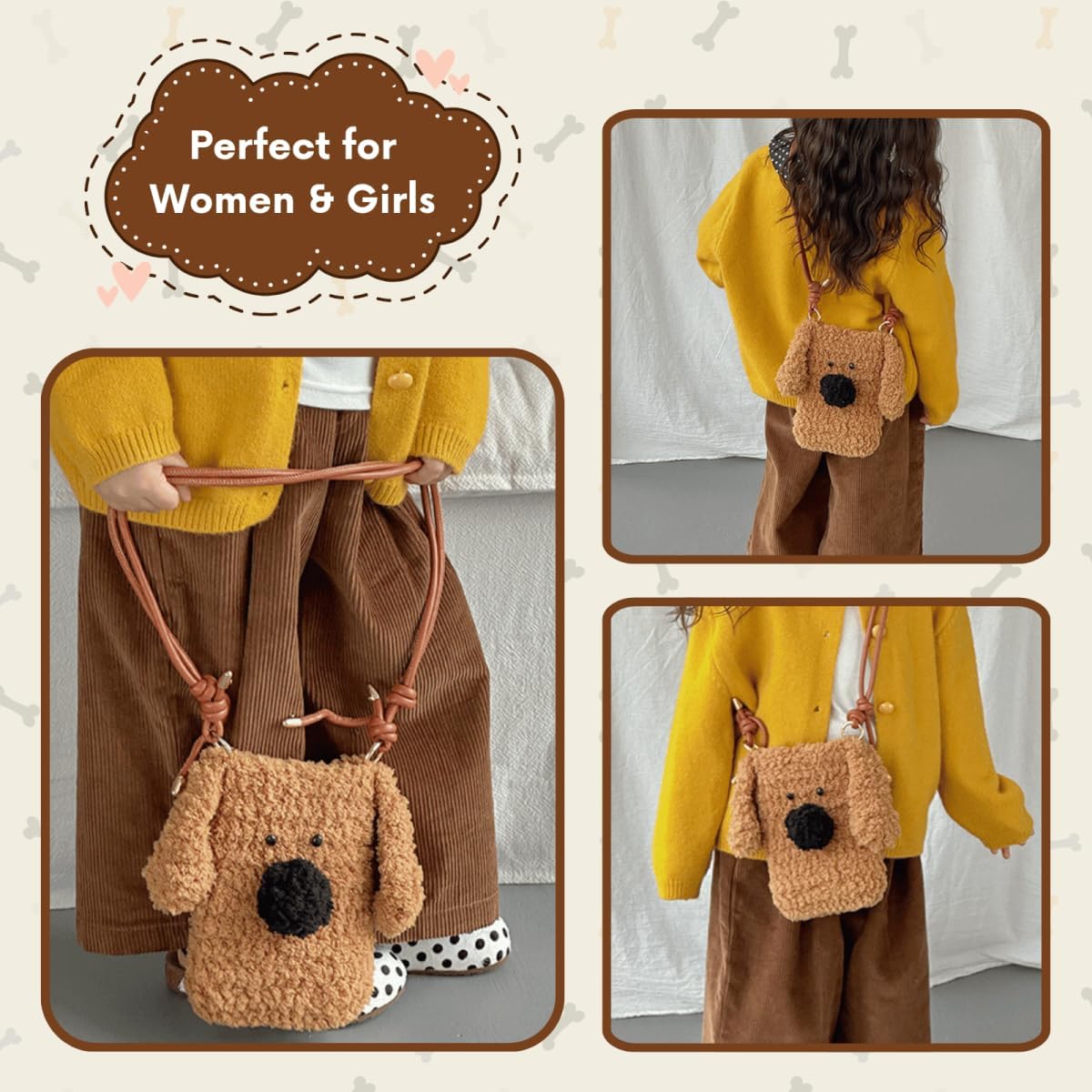 Cute Plush Dog Crossbody Bag for Girls Women, Kawaii Puppy Purse Small Shoulder Handbag, Mini Plush Purse Gift for Dog Lovers - Image 5