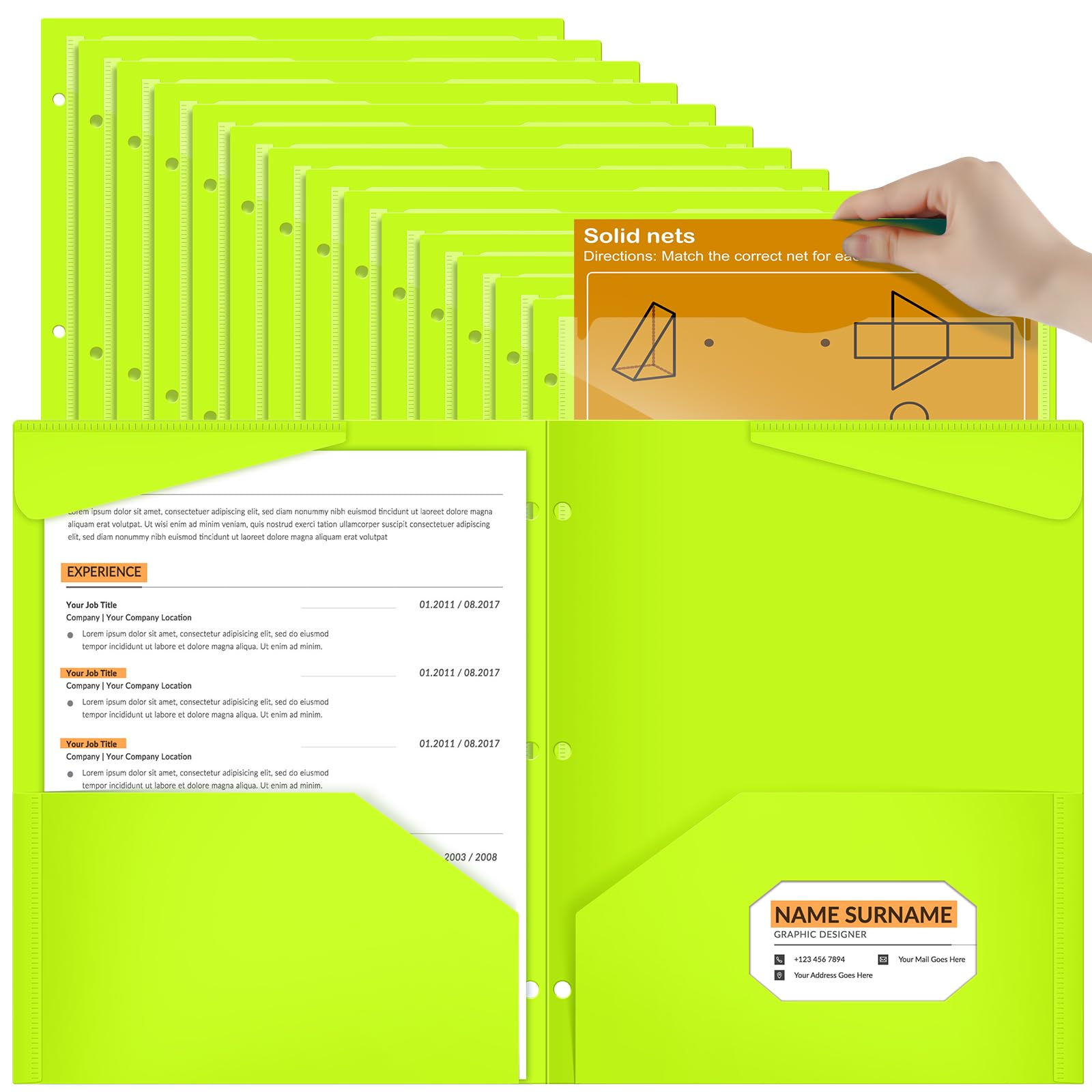 Henoyso 60 Pcs 2 Pocket Plastic Folders with Clear Front Pocket 3 Hole Punched File Folder Letter Size Take Home Documents Holder for Paper Holder Office Business Back to School Supply (Shiny Green)